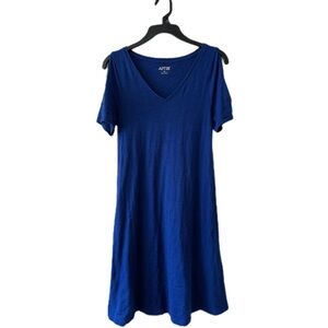 Apt. 9 Royal Blue Black Stripe V-Neck Keyhole Short Sleeve Keyhole Dress Size XS